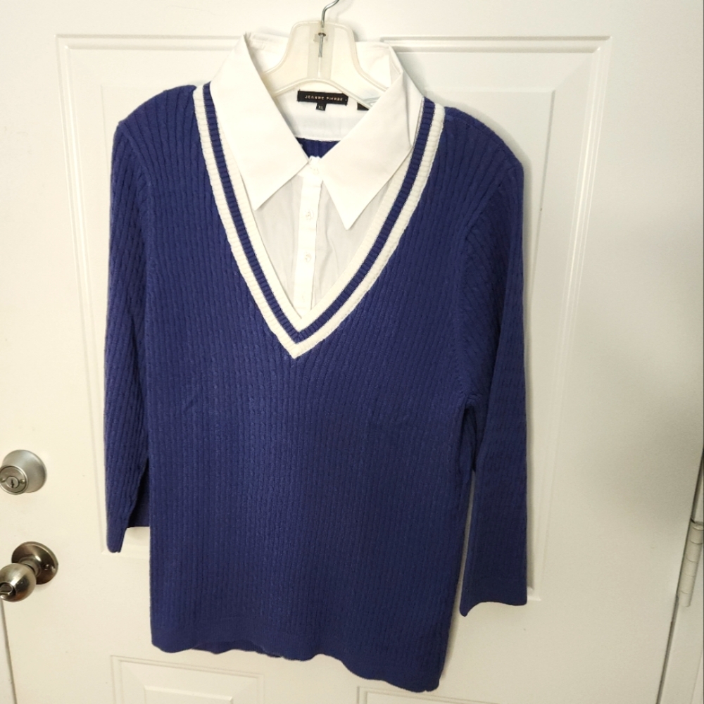 Vintage Jeanne Pierre Blue Shirt Sweater‎  Size XL